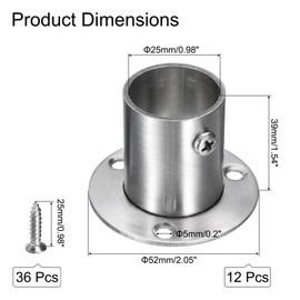 uxcell 12Pcs Stainless Steel Closet Rod Brackets, 1 Inch Dia Wardrobe Holder for Pipe, Shower Curtain Rod Pole End Supports Sockets Flange with Screws, Silver Tone