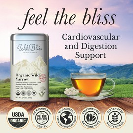 Wild Bliss Organic Yarrow Tea - Caffeine Free Loose Leaf Herbal Tea - Pharmacopoeia Potency - 1.76 Ounces - 25 Servings