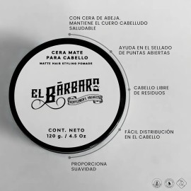 Cera Mate Para Cabello El Bárbaro 120g Con Aceite de Ricino                                                                                           
