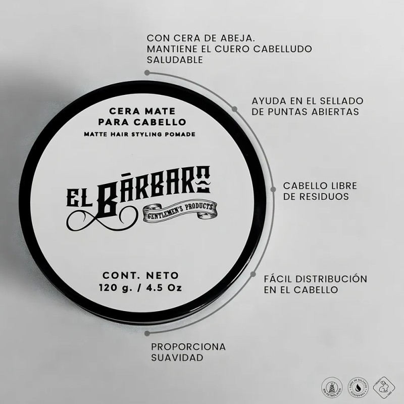Cera Mate Para Cabello El Bárbaro 120g Con Aceite de