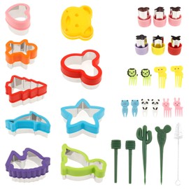 Sandwich Cutter Set,9 Pcs Sandwich Cutter for Kids,6 Pcs Vegetable Fruit Cutter,14 Fruit Fork and 2 Cleaning Brush for Kids Adult Boys Girls