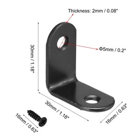 TA-VIGOR 10 Pcs 90 Degree Corner Brace Angle Brackets 30mm x 30mm x 16mm, Black L Shaped Metal Brackets with Screws, Heavy Duty Corner Braces for Wood Shelves, Cabinets