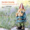 Alpine Corporation 12" Tall Outdoor Garden Gnome with Bird Yard