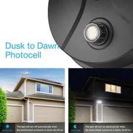 Olafus 55W Flood Lights Dusk to Dawn Outdoor Lighting, IP65 Waterproof LED Security Light with Photocell, 5500LM Dusk Dawn Outside Light, 6500K Black Exterior Floodlight for Yard Garden Porch Backyard
