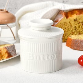 Ribbed Butter Crock Bell, French Butter Dish for Spreadable Butter, Ceramic Butter Keeper with Embossed Water Line, Housewarming Gifts, Elegant Kitchen Decor & Kitchen Accessories
