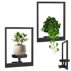NCONCO Wall Plant Holder, 2 Pack Picture Frame Plant Wall Shelf, Metal Plant Wall Frame, Window Plant Shelves Home Decor Display Stand for Living Room Balcony Garden Patio