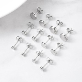 6 Pairs Dot Stud Earrings Silver Round Disc Stud Earrings Stainless Steel Ear Studs for Women Men (3 mm-8 mm)