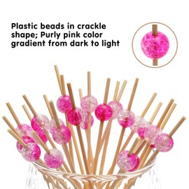 Minisland Fuchsia Pink Pearl Cocktail Picks, 4.7 Inch Long Bamboo Fancy Toothpicks for Appetizers, Decorative Valentines Wedding Bridal Shower Party Food Drinks Fruit Skewer Sticks 100 Counts -MSL413