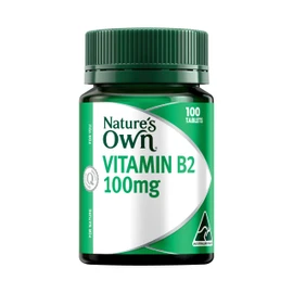 Nature's Own Vitamin B2 100mg Tablets 100 - Vitamin B Helps Reduce Occurrence of Mild Migraines, Supports Energy Levels - Helps Metabolise Carbohydrates, Fats, & Proteins