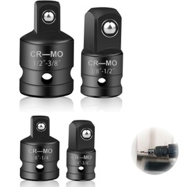 Impact Socket Set, 4 Piece Socket Adapter, 1/4 to 3/8, 3/8 to 1/4, 3/8 to 1/2, 1/2 to 3/8 Reducer Set Extension Conversion Tool Adaptor Set for Impact Driver Ratchet, Black