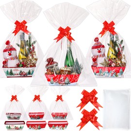 Pasimy 12 Set Christmas Basket for Gifts Empty Bulk Xmas DIY Gift Basket Holiday Kraft Market Tray Cardboard Basket with Handles Christmas Gift Basket to Fill for Christmas Gift Warp(Classic)