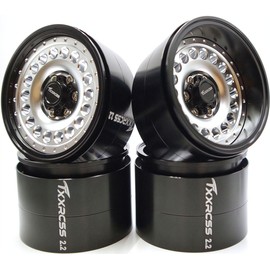 Txxrcss 1/10 Crawle Wheel Car Aluminum RC 2.2 Beadlock Wheels Adjustable 2 Offsets Rims Hub for Upgrades Remote Control SCX10 Capra Wraith Trx4 (4PC) (Bright Black ＆ Silver)