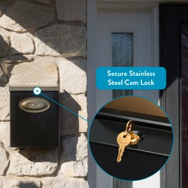 Architectural Mailboxes Designer™ Locking, Vertical Wall-Mounted Mailbox for Outside, Modern Metal Galvanized Steel Medium Mail Box with Lock and Key Drop Box, Black with Optional Mail Emblem