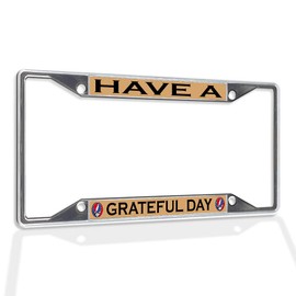 Fastasticdeals Metal Insert License Plate Frame Have A Grateful Day Weatherproof Car Accessories Chrome 4 Holes Solid Insert