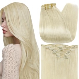 Full Shine Clip in Hair Extensions Blonde Remy Human Hair Extensions Clip ins Short Blonde Straight Hair for Women 10 Inch 7 Pcs 95 G