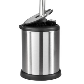 Bath Bliss Toilet Brush and Holder | Self Closing Lid | 360 Degree Brush Head | Bathroom Cleaning | Compact Size | Storage and Organization | Stainless Steel