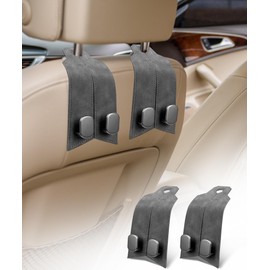 MOBIKEY Car Hooks for Headrest, Purse Hook for Car, Car Seat Hooks Purse Hanger for Car 100% Metal & Premium Leather 2025 Latest Car Organization Accessories for Bags, Purses, Phones etc (Grey 2Pcs)