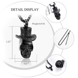 XSMZB Urn Necklace for Ashes Skull Cremation Jewelry for Ashes for Men for Women Stainless Steel Memorial Urn Pendant Keepsake Necklace (Black)