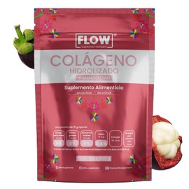 Colágeno Hidrolizado con Mangostán - Extracto en Polvo 500 gr - Vitamina C - Magnesio y Ácido Fólico - Suplemento Alimenticio - Sin Azúcares - Flow Supplements