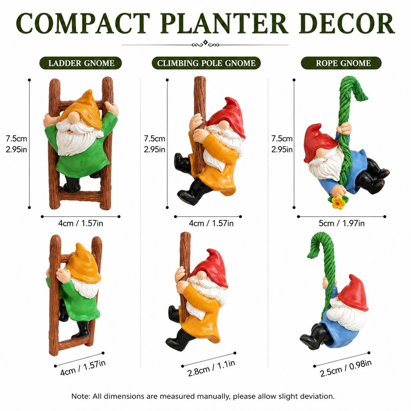 3-Piece Hanging Garden Gnome Set for Flower Pots – Mini