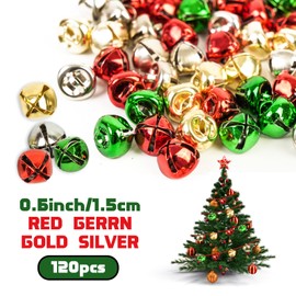 120Pcs Christmas Jingle Bells for Crafts 3/5 Inch,4 Color Mix Craft Bells DIY Bells for Christmas Pet Decorations Christmas Party Decorations and Home