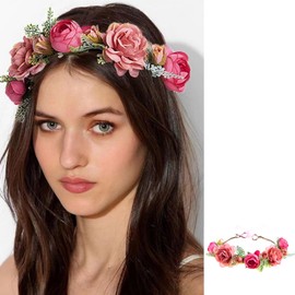 AsggBah 1pc Flower Crown Hair Wreath Wedding Headband for Bride Deco Red Berry Pine Cone Hair Crown Winter Bridal Floral Headpiece for Christmas Holiday Wedding Party