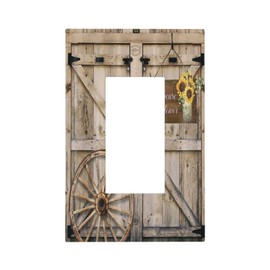 Thsanju Rustic Barn Door Farmhouse Wood Sunflower Vintage Single Rocker Outlet Covers Decorative 1 Gang Gfci Wall Plate Electrical Receptacle Switchplate Dimmer Faceplate for Bathroom Bedroom Decor