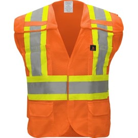 Ironwear 1287 Class 2 Flame-Retardant Breakaway Safety Vest w/ 6 Pockets (Orange, Large)