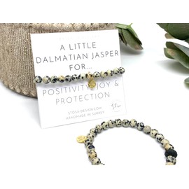 Dalmatian Jasper Crystal Bracelet - Gold Bee Charm Bracelet - Protection Crystal Bracelet - Positivity Crystal Bracelet - Crystals for Joy (6.5 inch Medium)