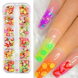 BetterJonny Sliced Fruit Nail Nail Deco Slice Parts Resin Nail Art Sticker Fruit Cut Deco Parts Nail Supplies Christmas Style Anime Fruit Accessories 3 Types Transparent Case Included