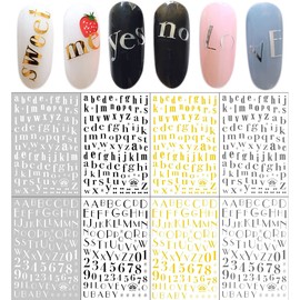 LANODO 8 Pcs Nail Stickers Alphabet 3D English Arabic Numerals Alphabet Pretty Nail Sticker DIY (2051)