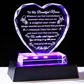 YWHL Niece Gifts from Auntie Uncle Inspirational Birthday Graduation Gifts for Niece Crystal heart keepsake with Light Base to My Niece Gifts Christmas Valentine Day Mothers Day Present from Aunt