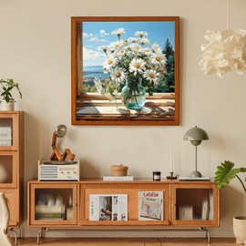 Daisy Diamond Art Kits for Adults, Flowers Landscape Diamond Painting Kits for Adults Beginners, Flower 5D Round Full Drill Gem Art Kits DIY Crafts Kits for Home Wall Decor 14x14 Inch