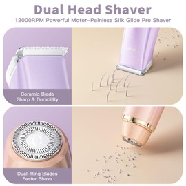 Bikini Trimmer for Women, Electric Razors with Dual Heads, Rechargeable Pubic Hair Trimmer with IPX7 Waterproof, Painless Pro Shaver for Underarm Leg Arm Body Face Private Area（RoyalRose）