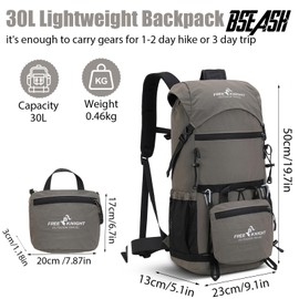 Bseash 30L Lightweight Hiking Backpack, Outdoor Sport Waterproof Travel Bag Daypack for Cycling Climbing Skiing (Gray)