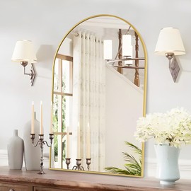 Rosynee Gold Arch Mirror for Bathroom 24x36 Inch - Gold Arched Mirrors for Wall Over Sink, Metal Framed Arched Mantel Mirror Above Dresser, Firplace