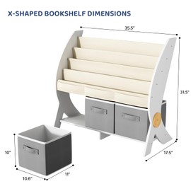 KIDINIX Kids Bookshelf and Toy Storage Organizer, 5-Tier Book Shelf for Kids Rooms, Nursery Bookcase, Montessori Bookshelf for Toddlers, White, Baby Organizers & Storage, Nursery Furniture