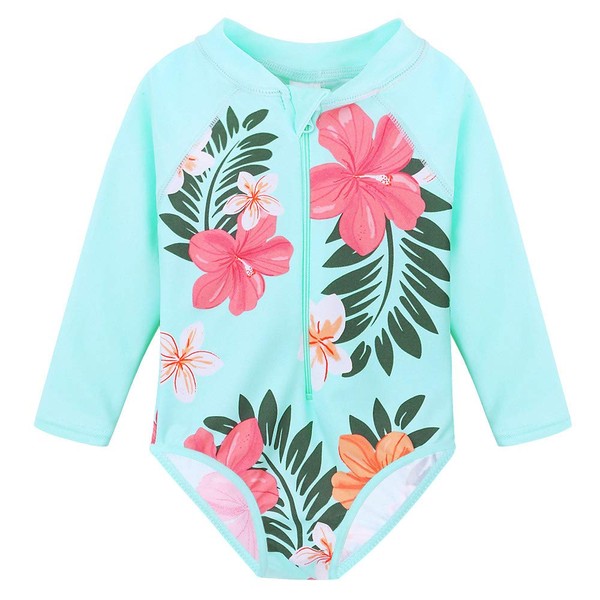 ZNYUNE Girls One Piece Rashguard Swimwear Long Sleeve Swim Suit