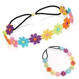 FZLANQ 2 Pcs Flower Crown Headbands Daisy Headbands for Women Girls, Multicolour Flower Headband Hair Wreath Floral Headpieces Festival Hair Accessories for Wedding Party Festival