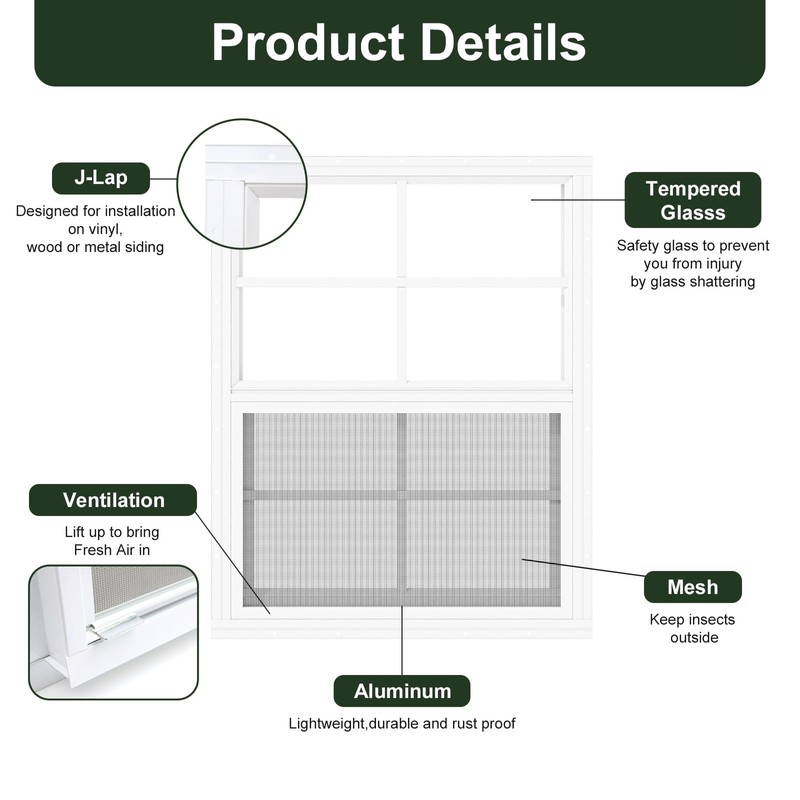 2 Pack Chicken Coop Windows 12" x 18", Sliding Shed