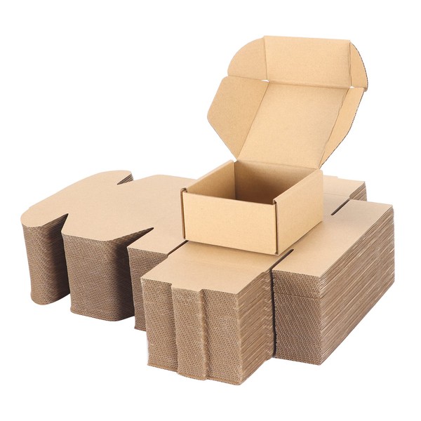 PHAREGE 4x4x2 inch Shipping Boxes Bulk 50 Pack Brown, Tab