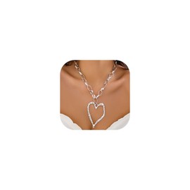 Chunky Heart Necklaces for Women Chunky Pearl Chain Stackable Heart Charm Necklace Large Heart Pearl Choker Necklaces Exaggerated Heart Pendant Necklace Statement Jewelry (silver)