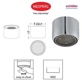 10055100 Schläfer | Aerator M22 x 1 for Tap? Aerator Anti-limescale & Water Saving, Compatible with Neoperl, Includes Key M22/M24/M28, Kitchen & Bathroom Water Filter, 7-Piece Set