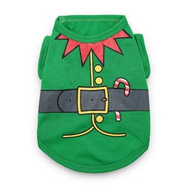 DroolingDog Pet Dog Christmas Clothes Elf Costume for Small Dogs, Green, Medium