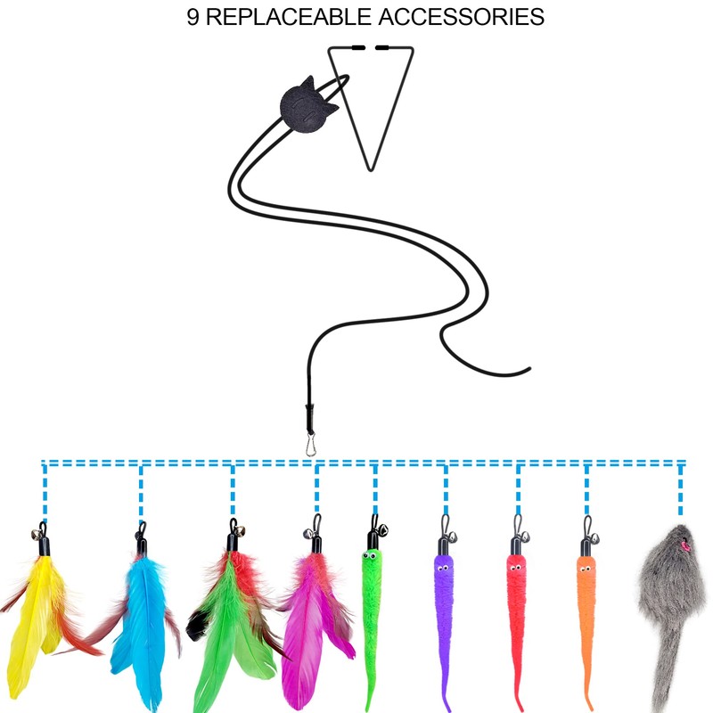 Interactive Cat Toys Set Teaser Feather Wand, Hanging Door Toy
