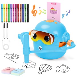 Charmofun Drawing Robot for Children, Drawing Robot Children with Pen & 100 Cards, Drawing Robot for Early Childhood Education, Speech Interactive Learning Toy for Boys Girls from 3 Years (Blue)