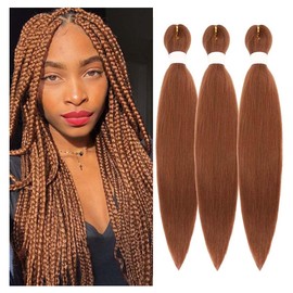 Pre Stretched Braiding Hair Pre Stretched Hair for Braiding Colors Professional Hair Extensions 3 Pcs Crochet Hair for Women Yaki Braiding Hair 26 Inches (#30 Light Brown)