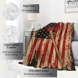 VODRM Vintage American Flag Blanket Firefighter Patriotic Throw Blankets,Birthday Gifts for Women Men,Lightweight Soft Fleece,History Lovers,Sofa Couch Bed Room Modern Rustic Decor 50x60in