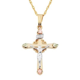 Landstroms Black Hills Gold filled Crucifix Pendant, 12K Gold Leaves