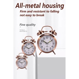 YounBeauty Vintage Analog Clock, 10.16 cm, Metal, Backlight, for Bedside, Bedroom, Kids Room, Desk